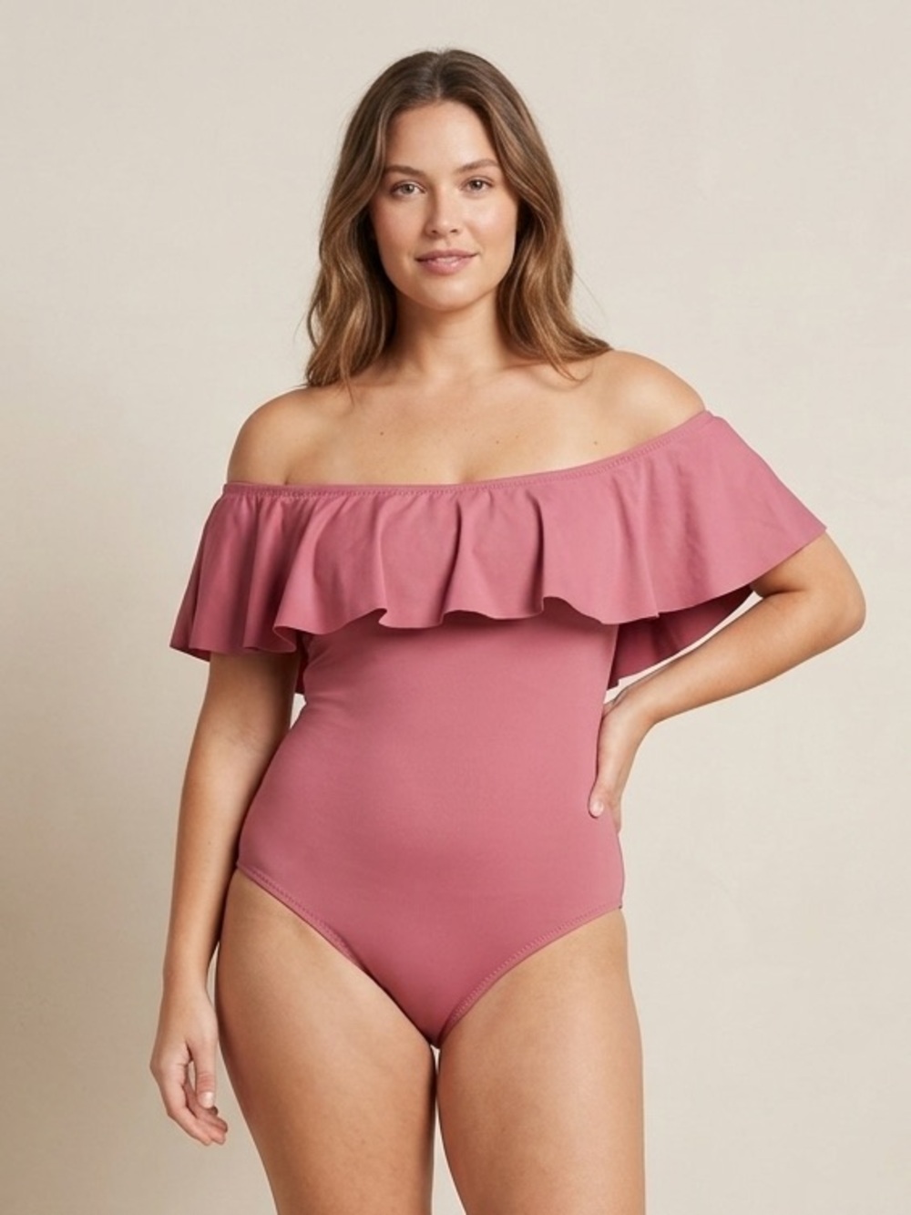 Eberjey Sz S Margarita Raspberry Off The Shoulder Ruffle One Piece Swimsuit